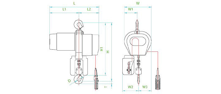 DE型GEN環鏈電動葫蘆產品尺寸圖